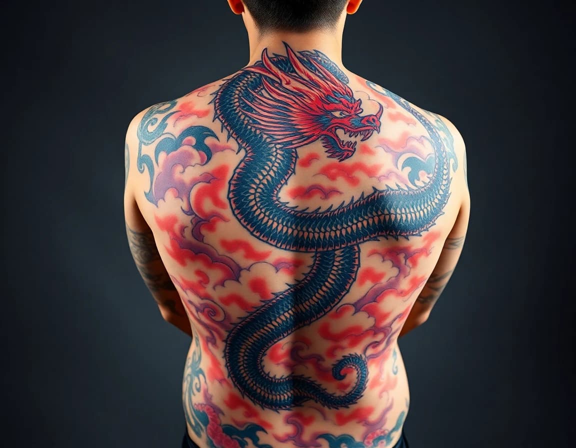 After AI tattoo generator - custom Japanese dragon tattoo design on back